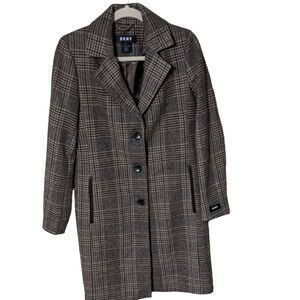 DKNY Women's Plaid Single-Breasted Walker Coat Wool blend notched collar size XS
